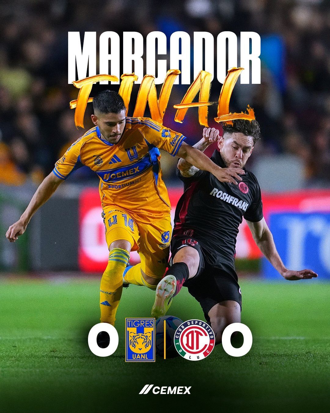 Juan Brunetta de Tigres lamenta gol anulado contra Toluca en empate sin goles en el Volcán