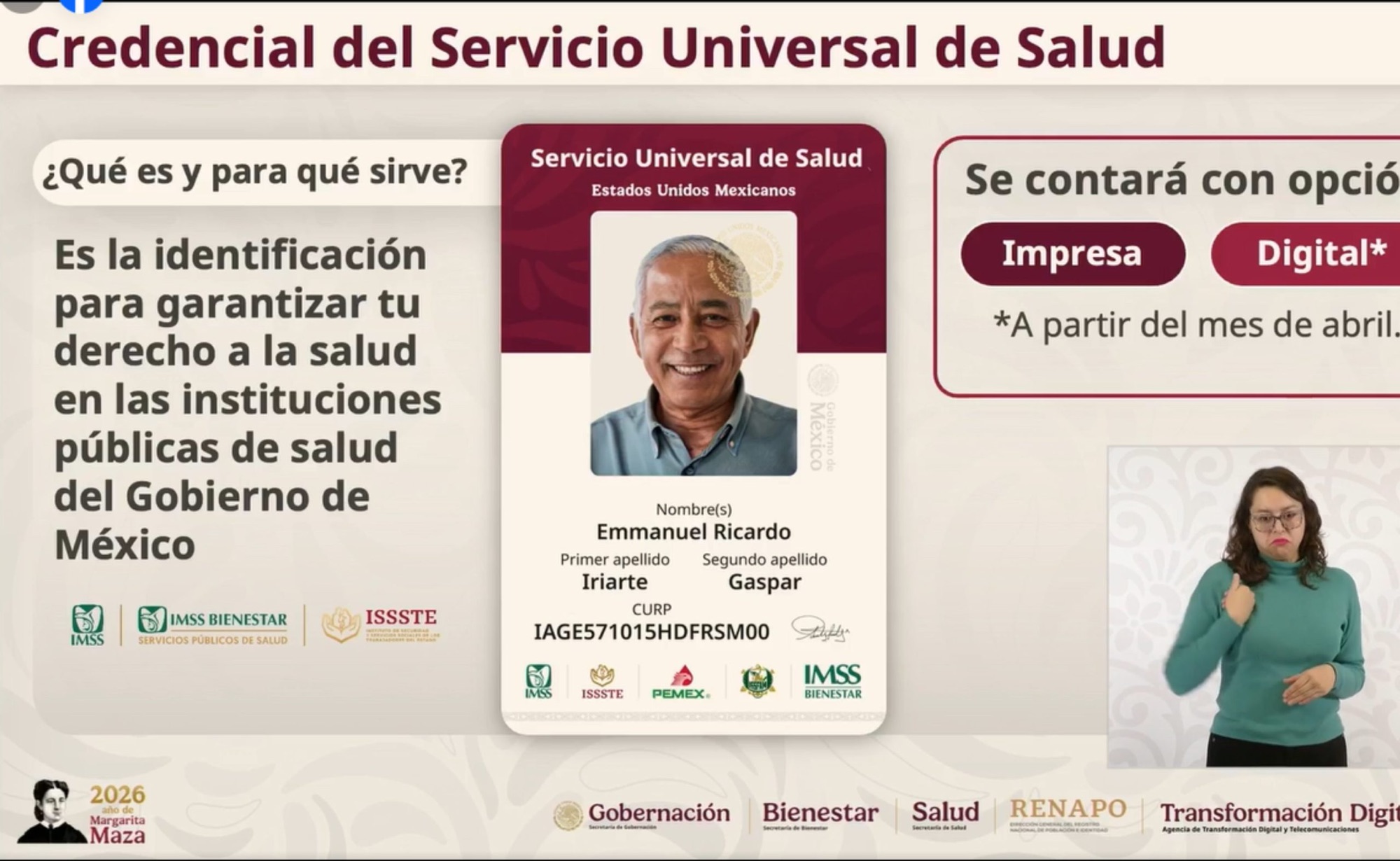 Calendario de registro para Credencial Universal de Salud en Veracruz por orden alfabético del apellido